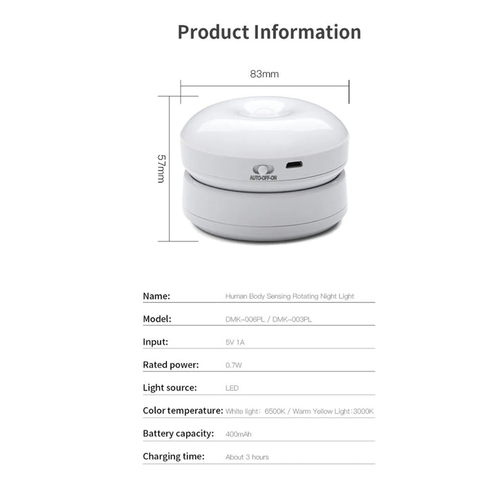 Digital Shoppy Rotating Motion Sensor Night Light – Human Body Detection LED for Corridor, Garage & Wardrobe