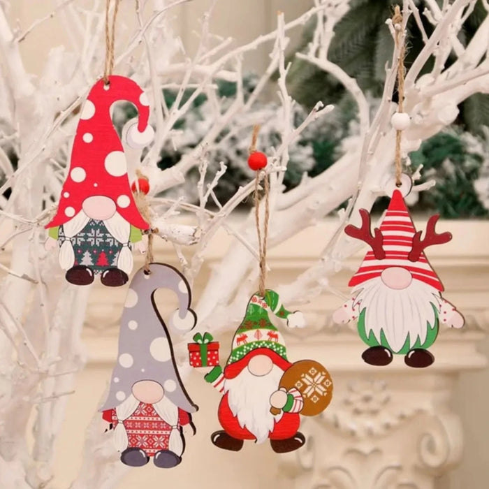 Digital Shoppy 12pcs Wooden Santa Claus Ornaments – Christmas Tree Pendants