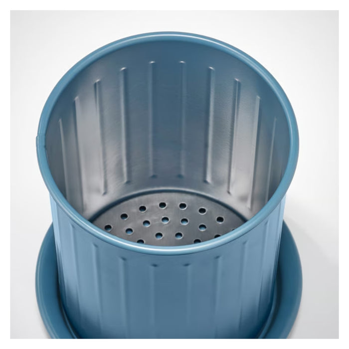 Ikea VÄLVÅRDAD Cutlery stand, dark grey-blue/galvanised, 13 cm (5 ") with AROMATISK Hand Towel, green, 40x 70 cm
