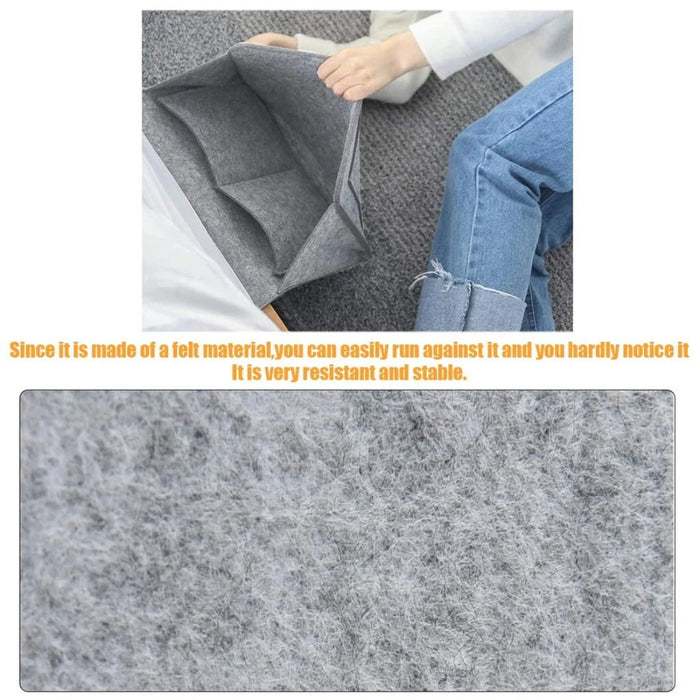 Person using a gray felt mat on a textured surface with text about its properties.