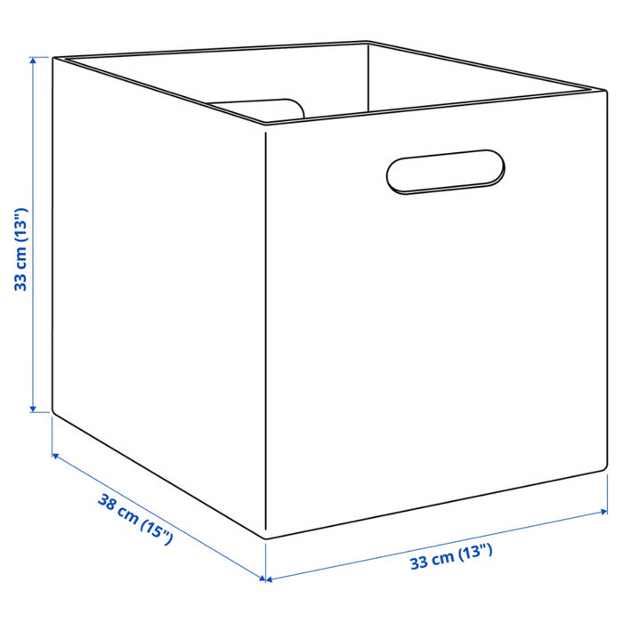 Line drawing of a storage box with dimensions labeled