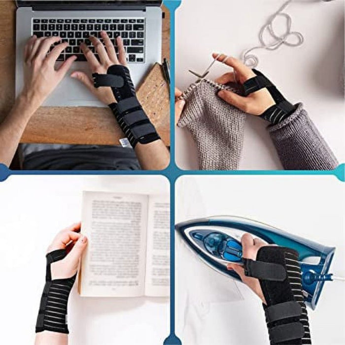 Digital Shoppy wrist brace worn during daily activities typing knitting reading ironing collage demonstration