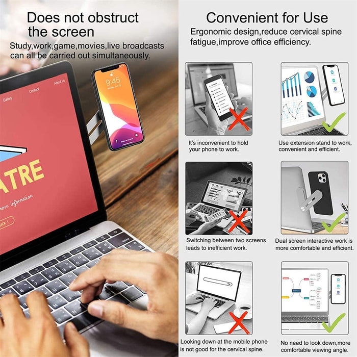 Side-mounted magnetic phone holder shown beside laptop screen – ergonomic design improves posture and multitasking efficiency – 1747662 14007838
