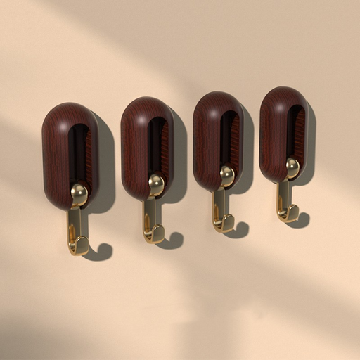 Brown adhesive wall hooks pack of 4 with strong no-drill mounting for heavy items
