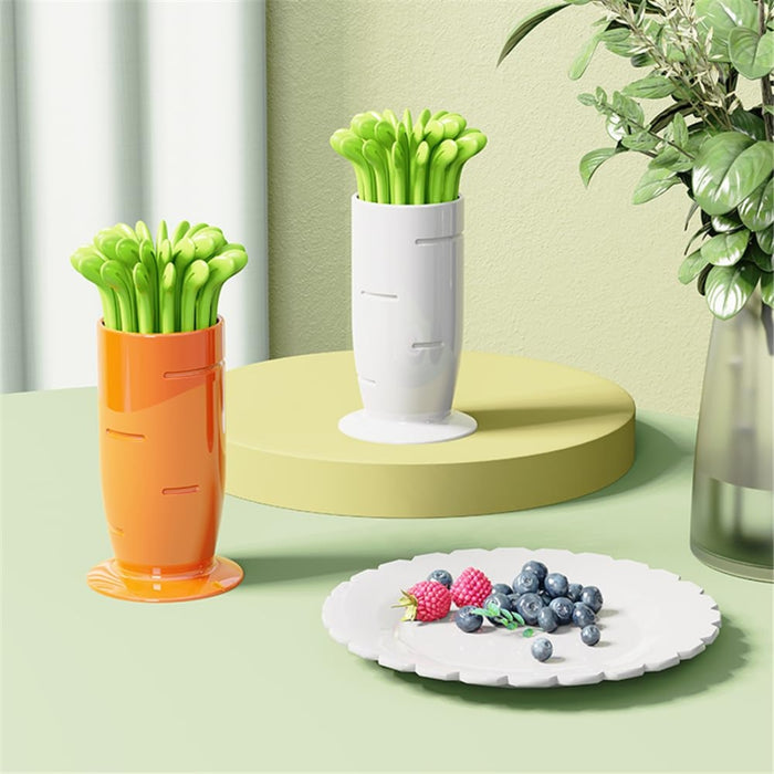 Digital Shoppy Radish Fruit Fork Set – 30pcs Tooth Dessert Picks with Holder – White/Green