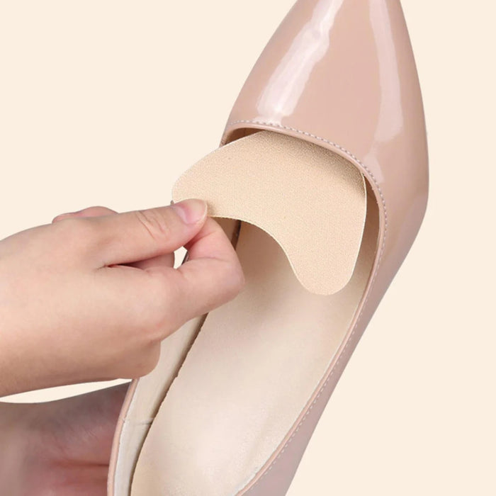 Digital Shoppy gel forefoot cushions applied inside high heel shoes showing comfort fit