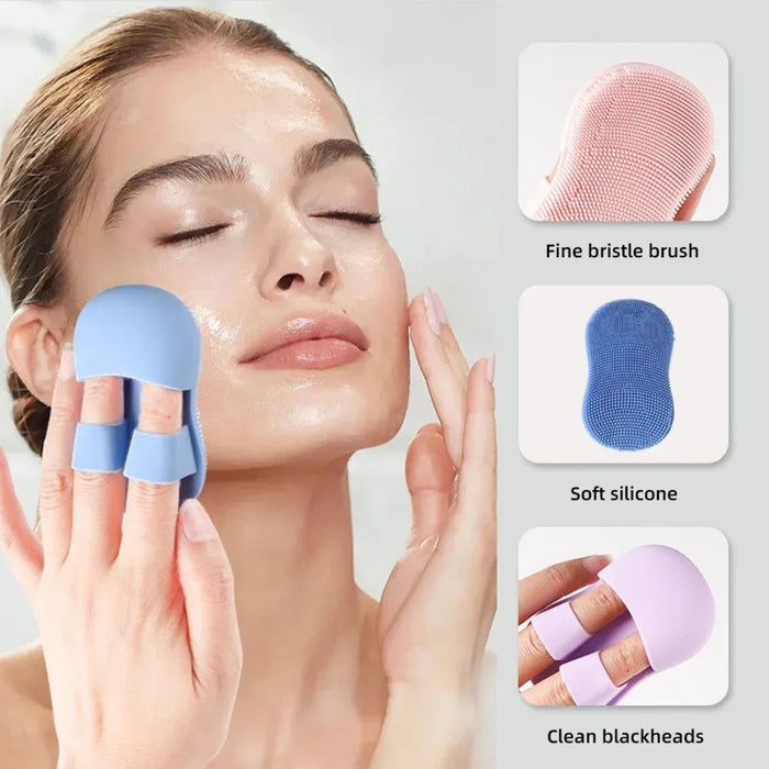 Silicone face scrubber, 2pcs; shown in use for blackhead removal – fine bristles, soft material, ergonomic grip – gentle deep cleansing – 860000022226113652836