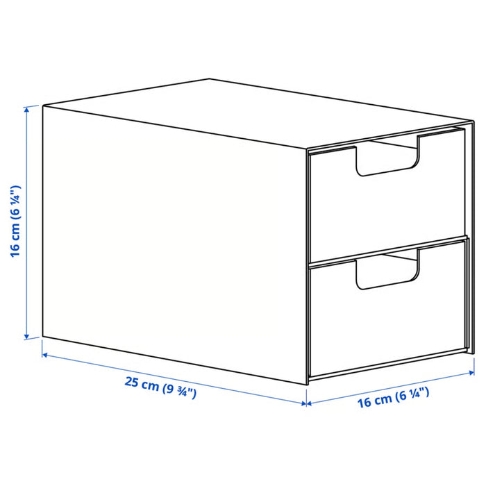 Line drawing of a small cabinet with dimensions labeled