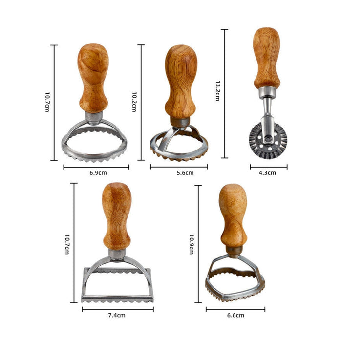 Digital Shoppy Ravioli Stamp Maker Cutter Set of 5 – Stainless Steel Pasta, Dumpling & Cookie Cutter with Wooden Handle