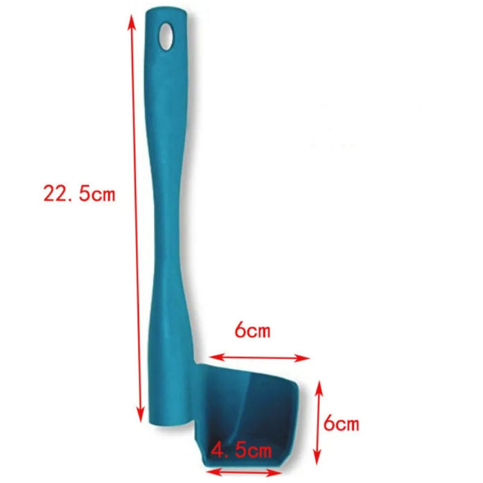 Blue kitchen ladle with square scoop and long handle – dimensions marked as 22.5 cm length, 4.5 cm width, and 6 cm depth – 777701 13962262