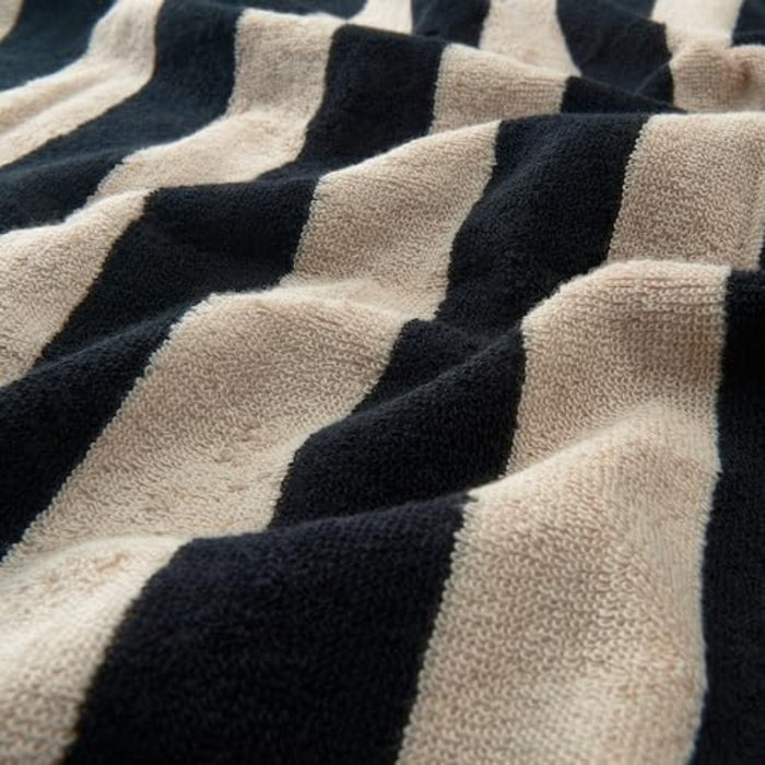 IKEA BROKGINST Bath Towel Black 70x140 cm with SLÅNHÖSTMAL Hand Towel Black Light Beige Striped 40x70 cm