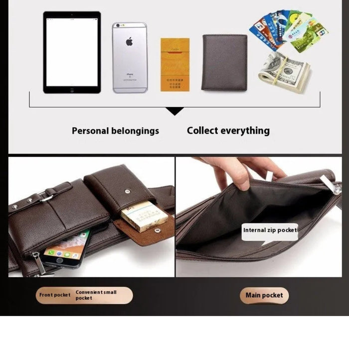 Leather pouch displayed with personal items and labeled compartments for organized storage – 1600007588949 14145394