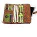 Open coffee matte leather wallet with organized card slots, folded cash, transparent ID window, and smartphone in zippered section – 411355 13972034
