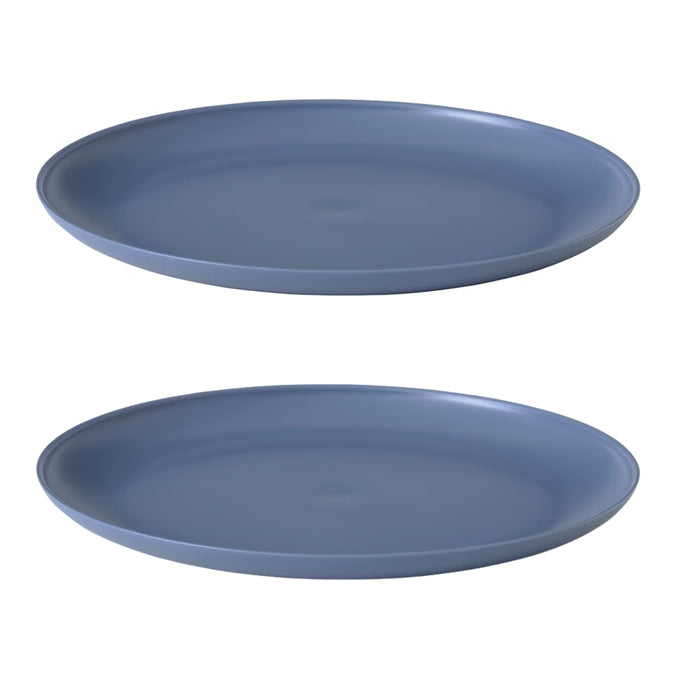 IKEA MÄRIT Place mat, natural35x45 cm (14x18 ") with VITABBORRE Plate, blue, 26 cm  and Deep plate, blue, 20 cm and  Bowl Blue, 16 cm  Glass, plastic 700 ml and  Paper napkin, patterned light pink/orange, 16x32 cm