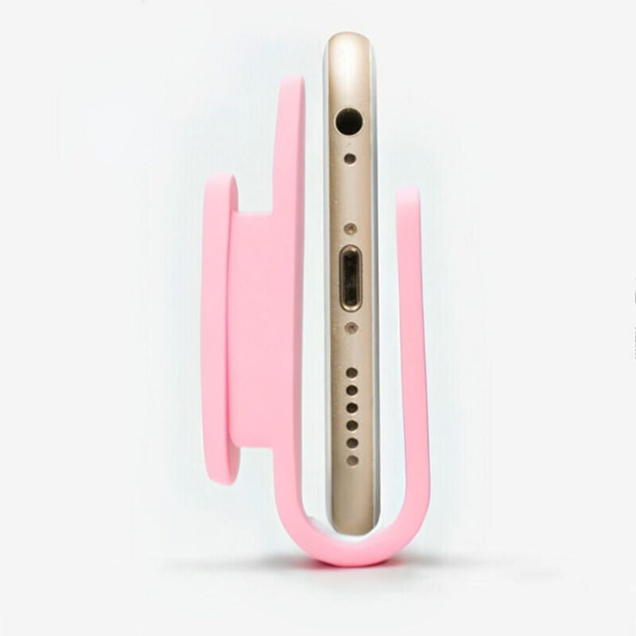Smartphone with a pink stand on a white background