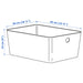 Dimension diagram of KUGGIS box: 26x35x15 cm with circular grip, ideal for modular storage planning