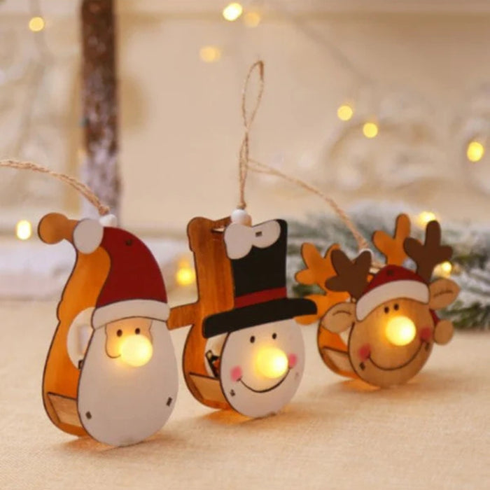 Digital Shoppy LED Wooden Hanging Christmas Pendants – Light-Up Tree Ornaments