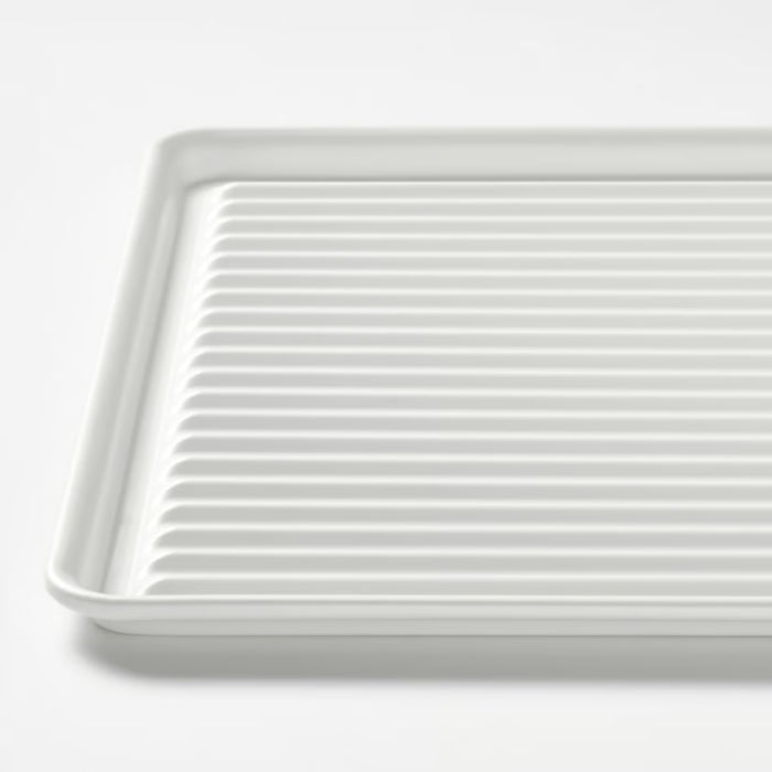 White rectangular baking tray on a white background