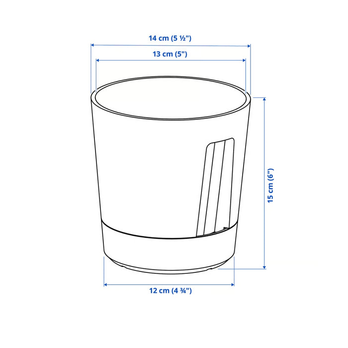 Transparent self-watering plant pot by IKEA with soil and healthy green plant inside