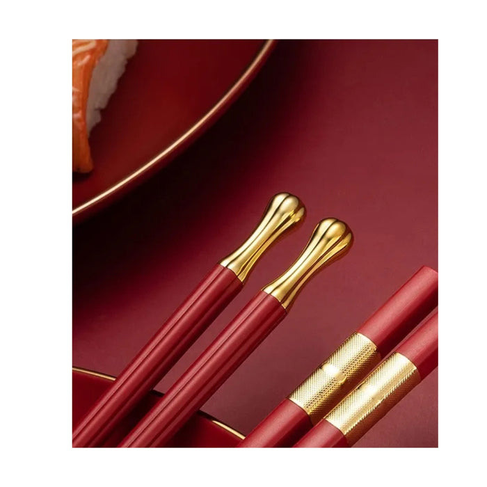 Digital Shoppy Household Red Festive Alloy Chopsticks (5 PAIRS)