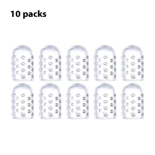 Set of five silicone breathable small toe sleeve protective tubes, designed for toe separation and cushioning. Helps reduce friction, prevent blisters, and enhance comfort for daily wear. Made from soft, flexible material for a snug fit-
