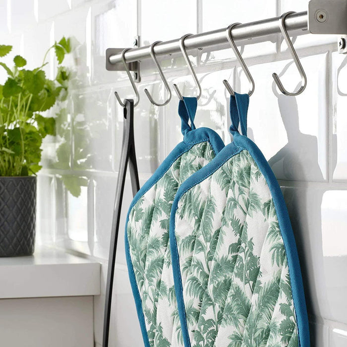 IKEA MAJFISK 3-piece kitchen utensil set, acacia with SILVERPOPPEL Pot Holder, Patterned, Green Blue, 23x23 cm (9x9) - 2 Pack.