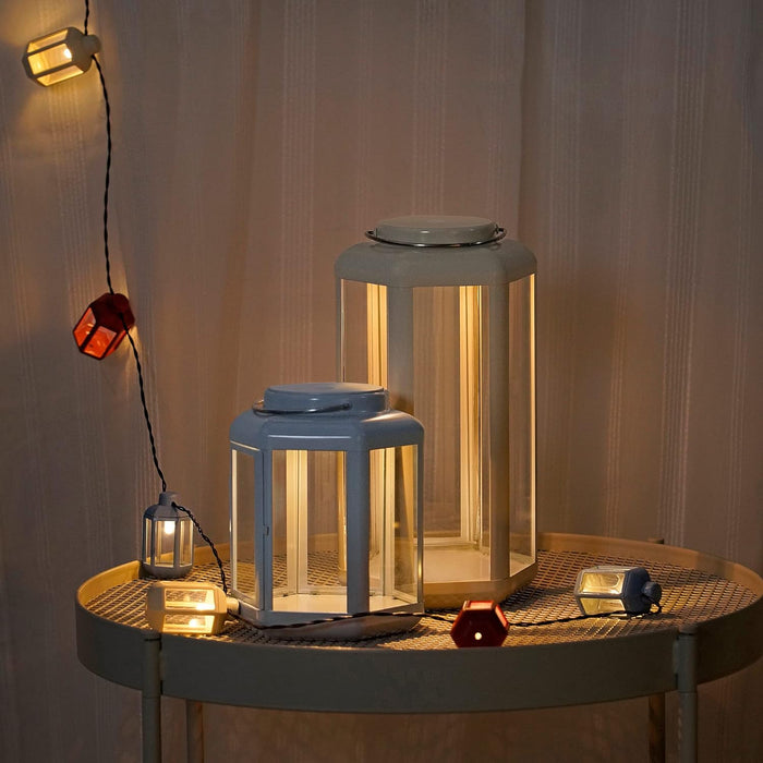 SOMMARLÅNKE LED Decorative Lamp: Battery-Powered 28 cm Lantern Style Table Light in Beige.-40543948