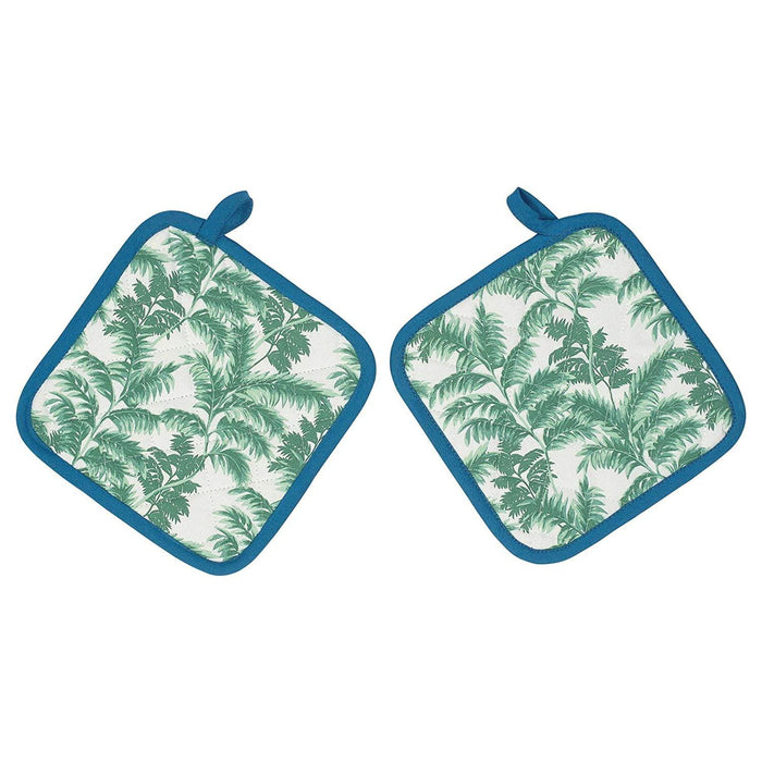 IKEA MAJFISK 3-piece kitchen utensil set, acacia with SILVERPOPPEL Pot Holder, Patterned, Green Blue, 23x23 cm (9x9) - 2 Pack.