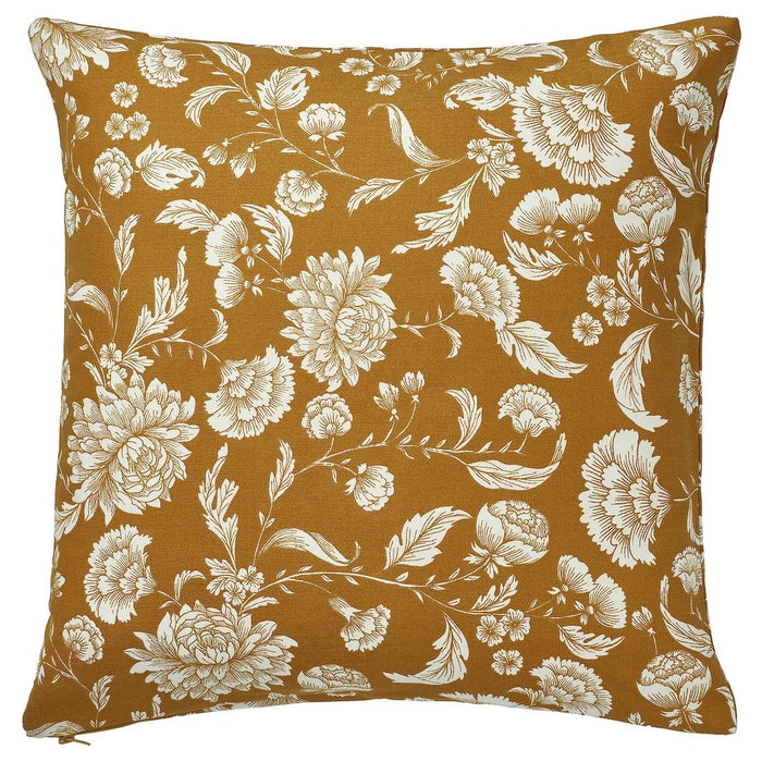 Square cushion cover in yellow-brown with white floral pattern – 20570990