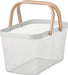 IKEA RISATORP white wire mesh basket with a natural light wood handle, shown on a white background-90530397