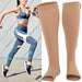 Woman wearing Digital Shoppy beige medical compression socks with open toes, demonstrating comfortable fit for nurses or runners