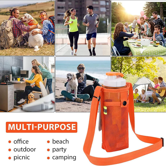 Collage of people in various settings with an orange multi-purpose bag.