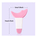 Pink and white tool with measurements on a light purple background
