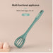 Teal whisk appliance beside eggs, promoting its multi-use functionality for whisking, stirring, and beating