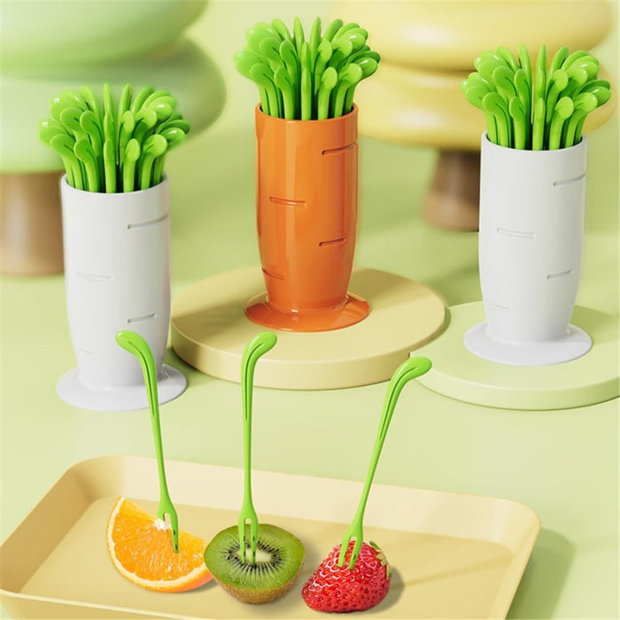 Digital Shoppy Radish Fruit Fork Set – 30pcs Tooth Dessert Picks with Holder – White/Green