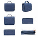Travel storage waterproof bag, blue. Compact zip case shown from front, side, top, and bottom views – foldable design with handle offers easy portability – 13403615.