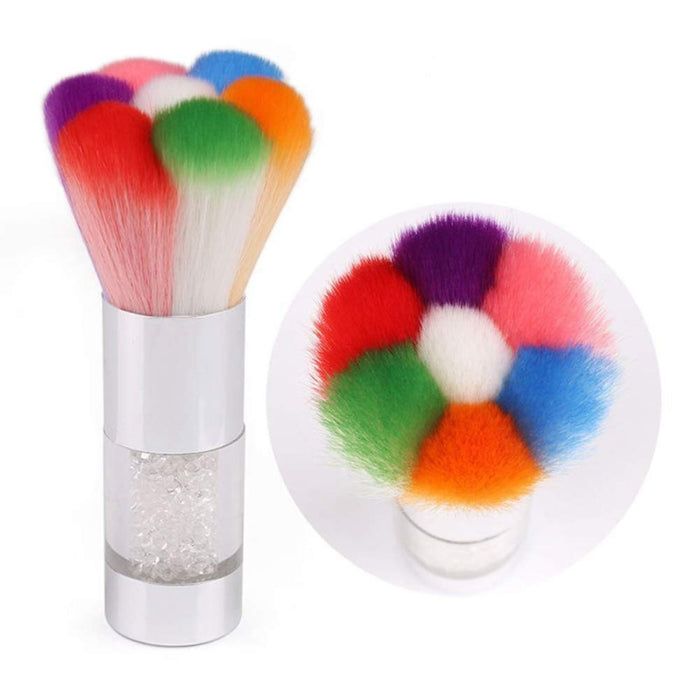 Nail dust removal brush with crystal handle displayed against white background