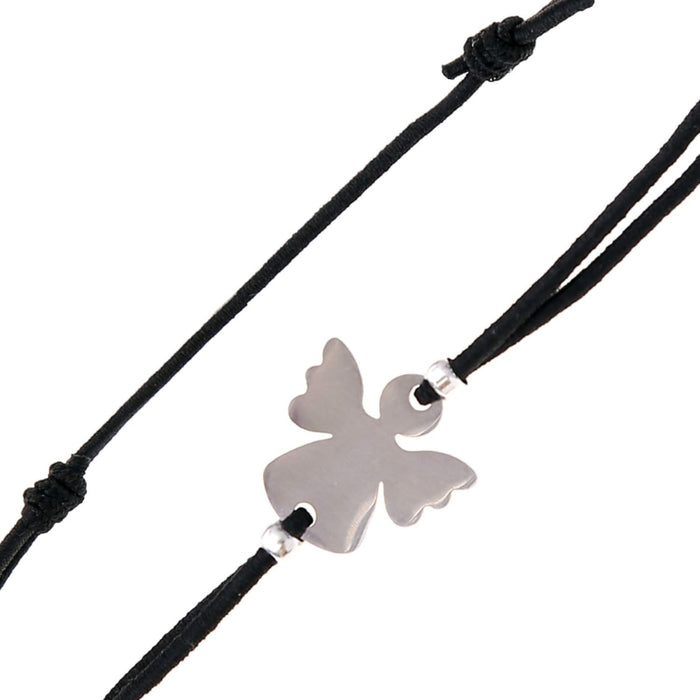 Couple Angel Bracelet – Adjustable Wax Cord, Stainless Steel Charm, close-up of angel charm with adjustable knots