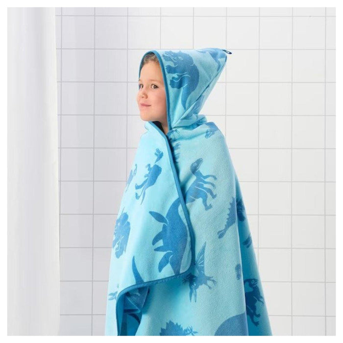 Ikea LEN Baby Blanket with JÄTTELIK Hooded Towel, Bunny/Dinosaur Pattern, White/Blue, 80x100 cm and 140x70 cm