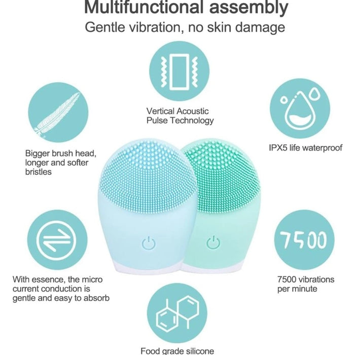 Digital Shoppy Electric Silicone Gel Facial Cleansing Brush – Waterproof - Green