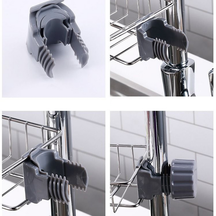 Sloped grid design of sink rack with water droplets draining through holes