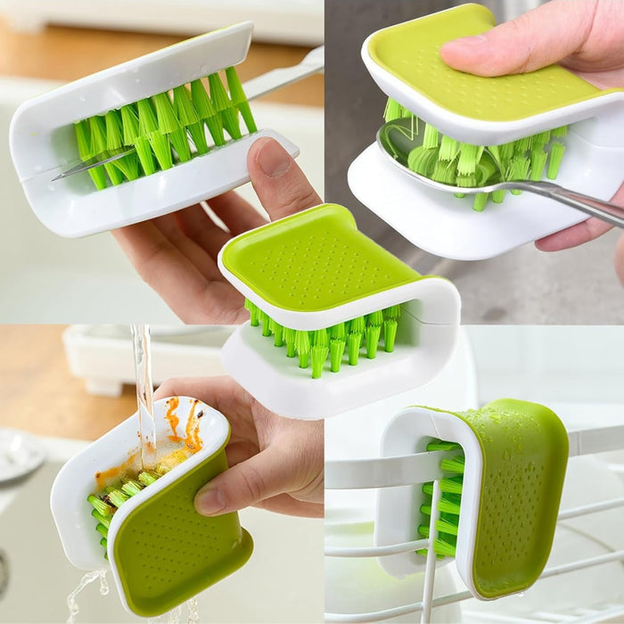 U-shaped scrub brush – multi-scene usage: knife, spoon, rinsing, and sink storage