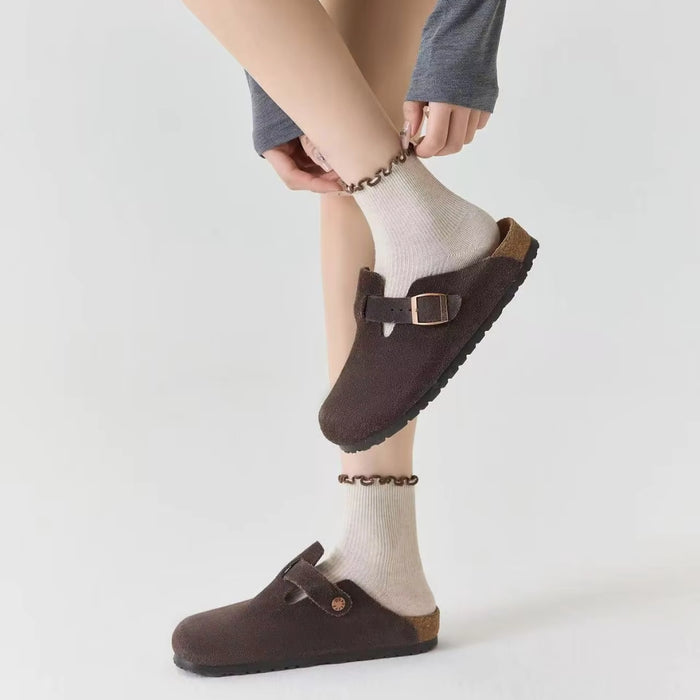 Digital Shoppy 1pair Women’s Knitted Thin Ruffle Crew Socks — Cotton Breathable Casual Spring Summer
