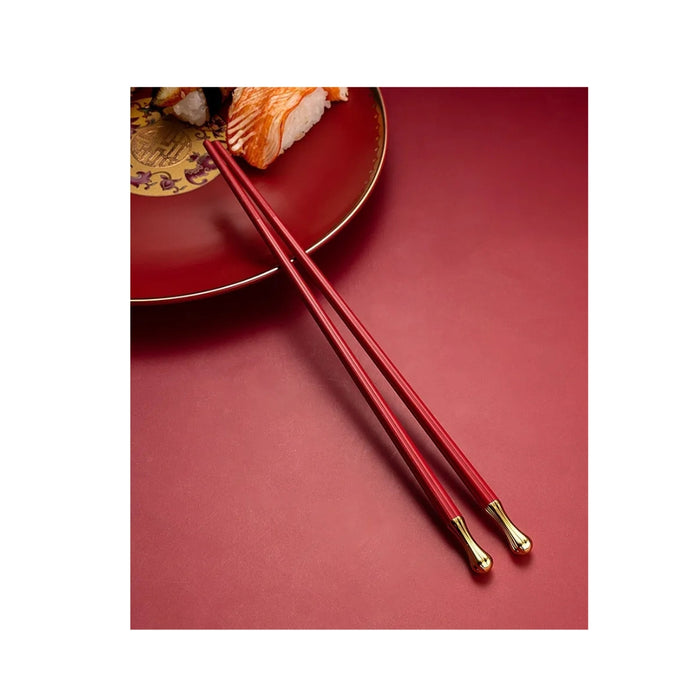 Digital Shoppy Household Red Festive Alloy Chopsticks (5 PAIRS)