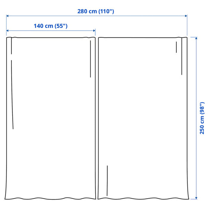 Ikea SANELA Curtains, 1 Pair, Beige-Yellow/with Heading Tape, 140x250 cm with INGVEIG Cushion Cover, Geometric/Brown blue/white50x50 cm