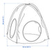 Line drawing of a tent with dimensions labeled