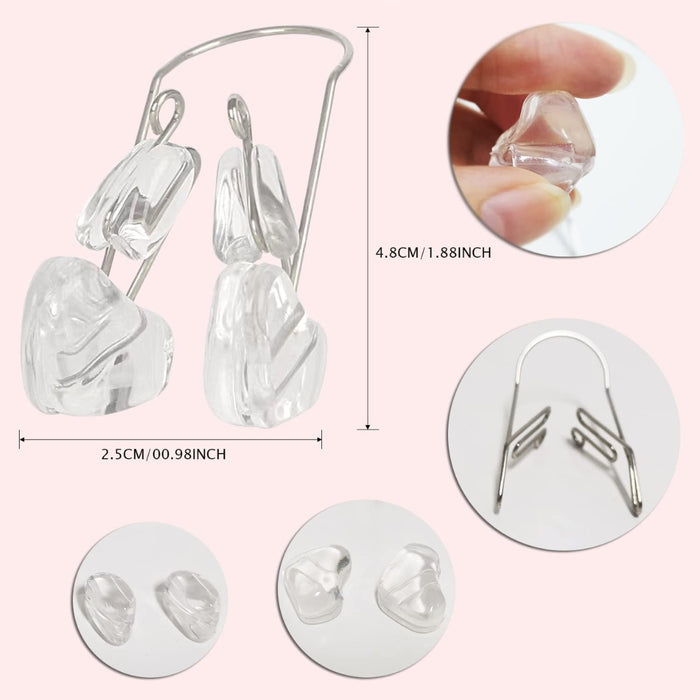 Nose Bridge Lifter – Non-Surgical Shaping Clip, Comfortable Fit, product dimensions and multi-angle views of transparent clip