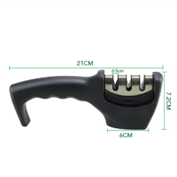 Knife sharpener with dimensions on a white background