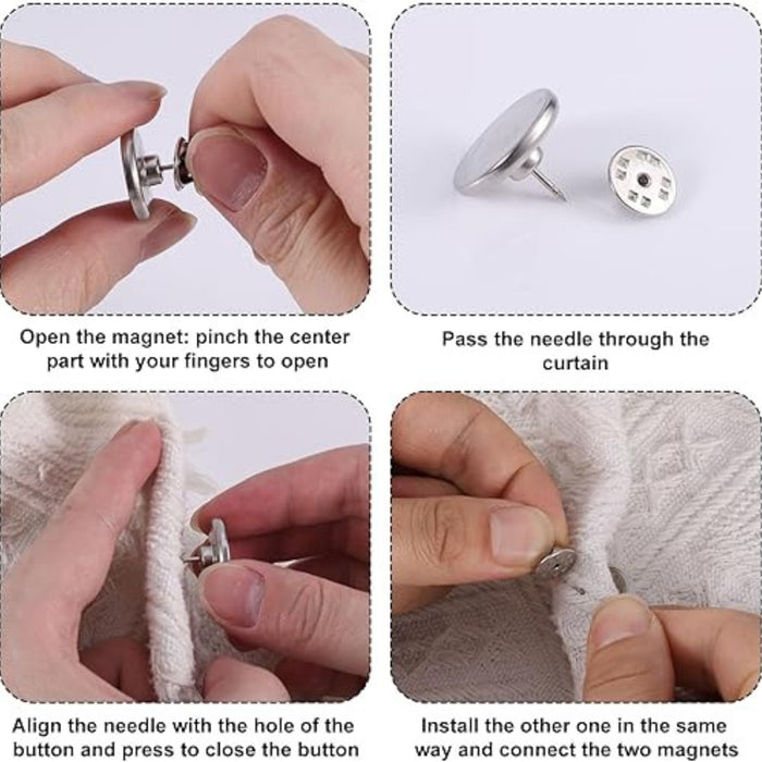 Digital Shoppy Magnetic Curtain Buckle, 17 mm – Anti-Leakage, Tool-Free Detachable Pair – Silver