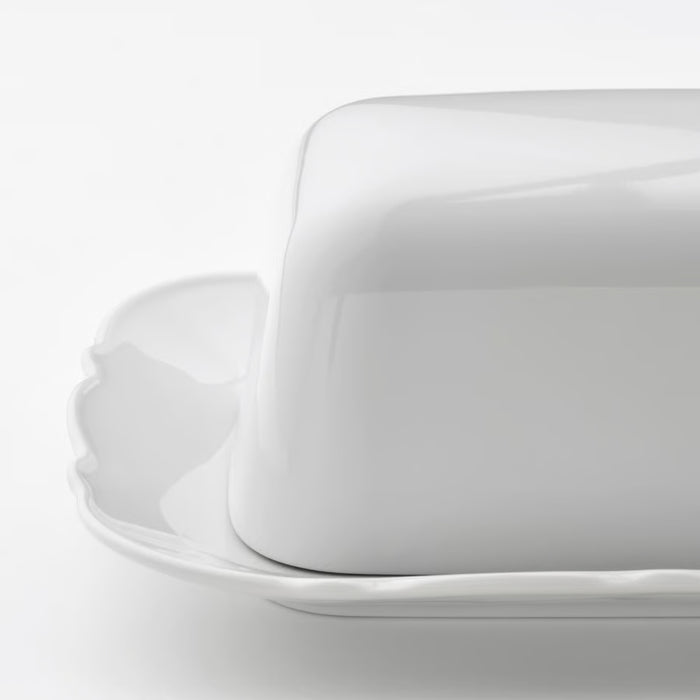IKEA UPPLAGA Butter Dish White with UPPLAGA Bowl White 13 cm
